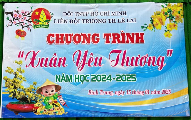 Liên đội trường TH Lê Lai tổ chức chương trình “ Xuân yêu thương” trao bì lì xì cho các em học sinh có hoàn cảnh khó khăn của Liên đội nhân dịp tết Nguyên đán.