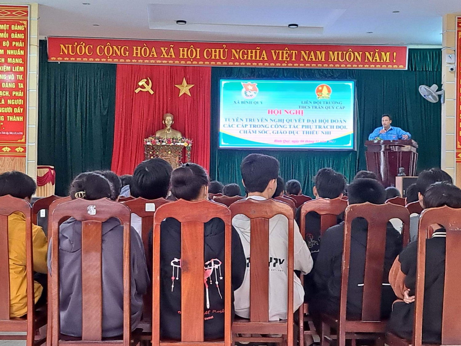 Đoàn xã Bình Quý phối hợp cùng liên đội trường THCS Trần Quý Cáp triển khai nghị quyết Đại hội Đoàn các cấp