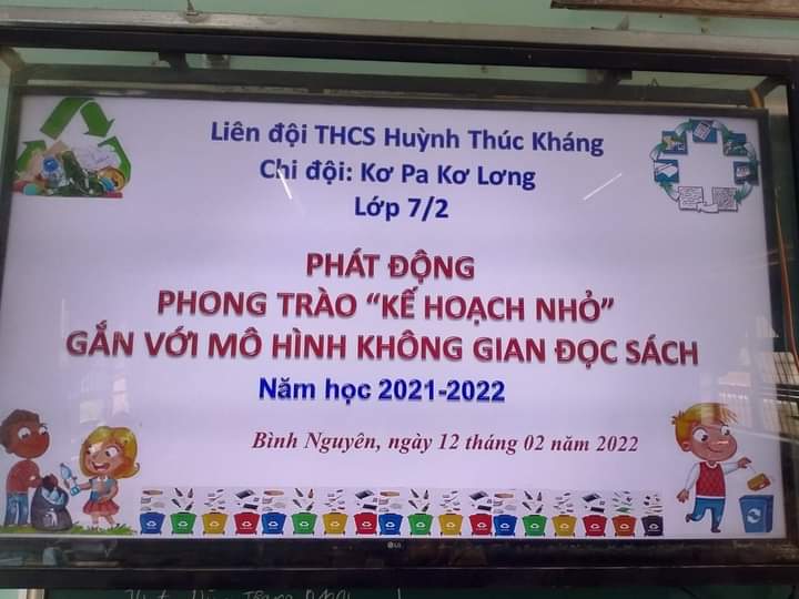 Sáng ngày 12/02/2022, Liên đội Trường THCS Huỳnh Thúc Kháng phát động phong trào "Kế hoạch nhỏ gắn với mô hình không gian đọc sách"